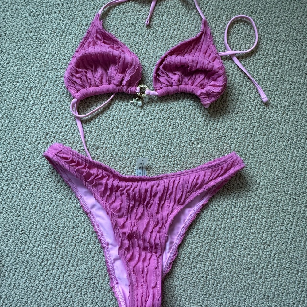 Pink Textured Bikini Set